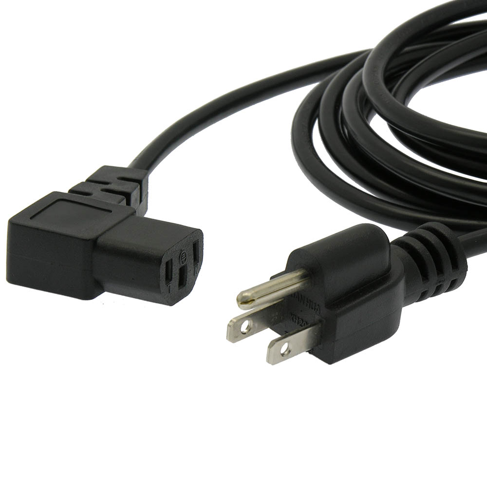6Ft Computer Power Cord 5-15P to C-13  Right Angle  Black / SVT 18/3